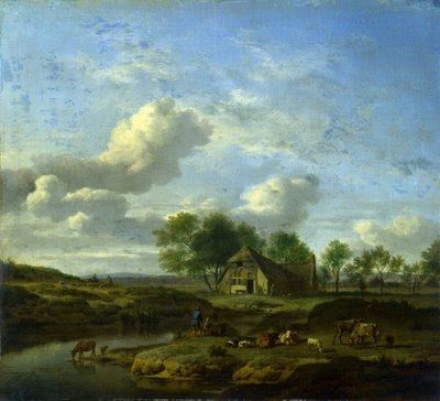 A Landscape with a Farmhouse by a Stream by Adriaen van de Velde
